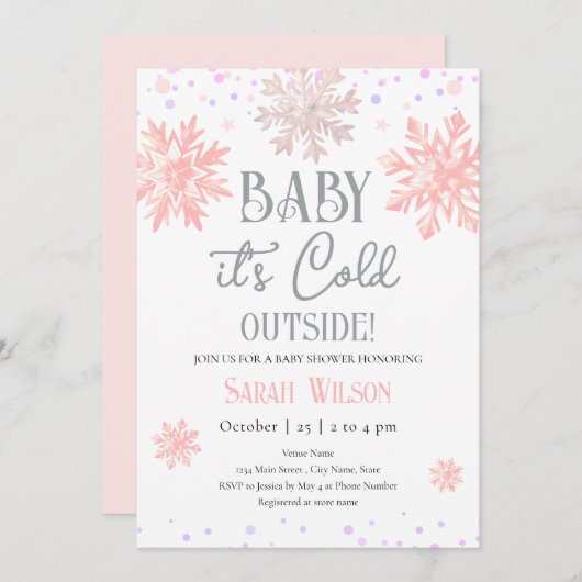 Schneeflocken Baby Es ist kalt draußen Babydusche  Einladung (Vorne/Hinten)