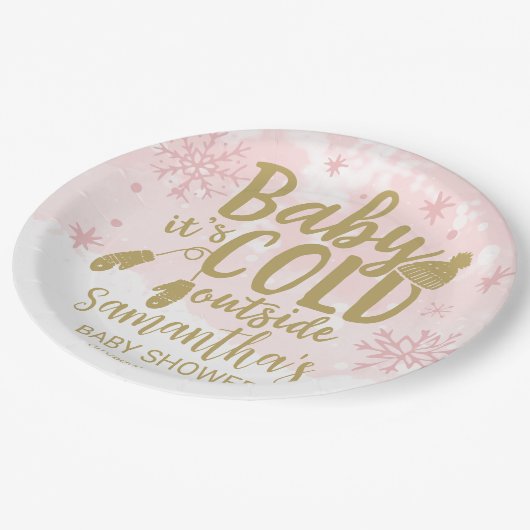 Schneeflocken Baby Es ist kalt Outside Baby Dusche Pappteller (Schrägansicht)