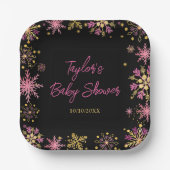 Schneeflocken-Babydusche aus Gold und Rosa Pappteller (Vorderseite)