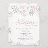 Schneeflocken Babydusche, Baby Girl, Pink Winter Einladung (Vorne/Hinten)