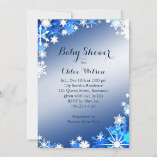 Schneeflocken Babydusche Einladung in Blau