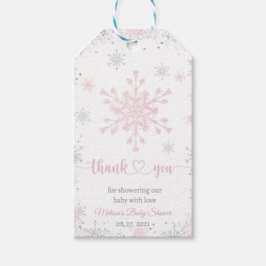 Schneeflocken Babydusche Geschenkpackungen Geschenkanhänger (Vorderseite)