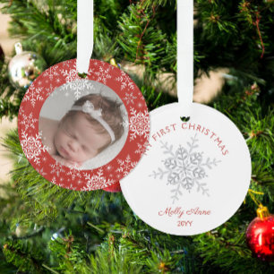 Schneeflocken Baby's erstes Weihnachten roter Glit Ornament