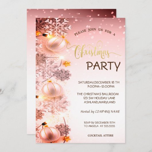 Schneeflocken, Bälle, Saitenlichter, Schnee Weihna Einladung (Vorne/Hinten)