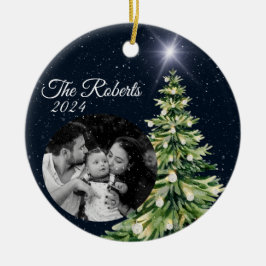 Schneeflocken & Bäume Wintergarten Elegantes Navy  Keramik Ornament