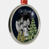 Schneeflocken & Bäume Wintergarten Elegantes Navy  Ornament Aus Metall (Rechts)