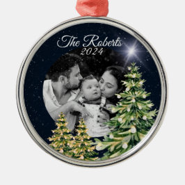 Schneeflocken & Bäume Wintergarten Elegantes Navy  Ornament Aus Metall