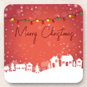 Schneeflocken bedeckten die Weihnachtshäuser Getränkeuntersetzer (Vorderseite)