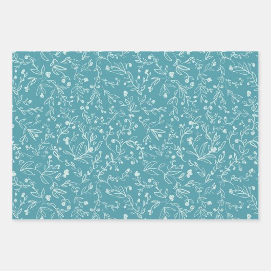 Schneeflocken, Blätter, Knospen, Bäume, aquamarin, Geschenkpapier Set (Vorderseite 3)