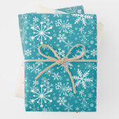 Schneeflocken, Blätter, Knospen, Bäume, aquamarin, Geschenkpapier Set (Beispiel)