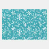 Schneeflocken, Blätter, Knospen, Bäume, aquamarin, Geschenkpapier Set (Vorderseite)