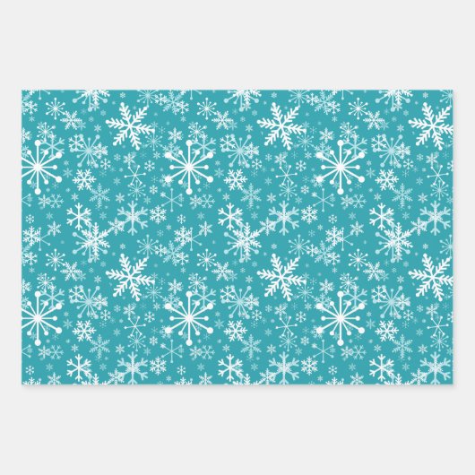 Schneeflocken, Blätter, Knospen, Bäume, aquamarin, Geschenkpapier Set (Vorderseite)
