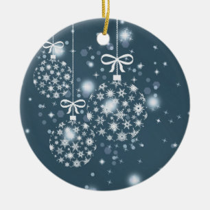 Schneeflocken, blau und weiß, Ballons Keramik Ornament