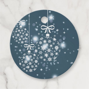 Schneeflocken, blau und weiß, Ballons, Merry Geschenkanhänger