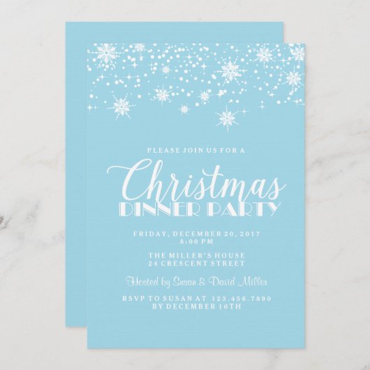 Schneeflocken Blau und Weißes Weihnachtsabend Part Einladung (Vorne/Hinten)