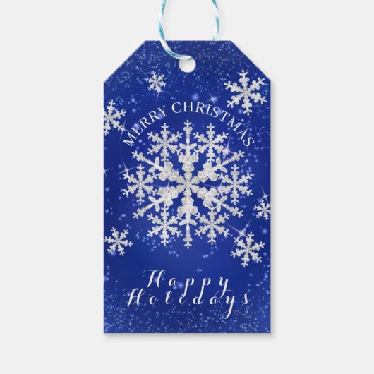 Schneeflocken Blau Weiß Geschenkanhänger (Vorderseite)