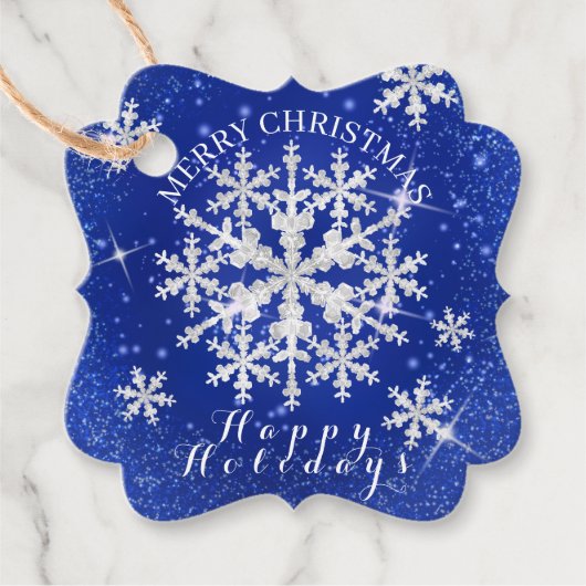 Schneeflocken Blau Weiß Geschenkanhänger (Vorderseite)