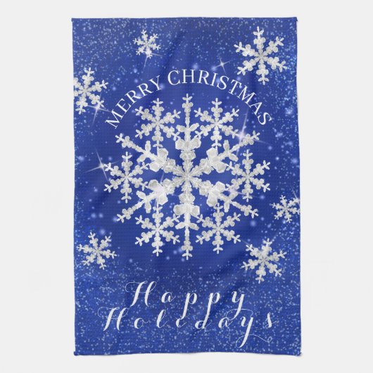 Schneeflocken Blau Weiß Geschirrtuch (Vertikal)