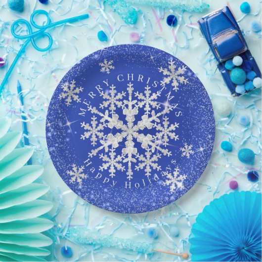 Schneeflocken Blau Weiß Pappteller (Party)