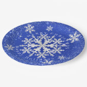 Schneeflocken Blau Weiß Pappteller (Schrägansicht)