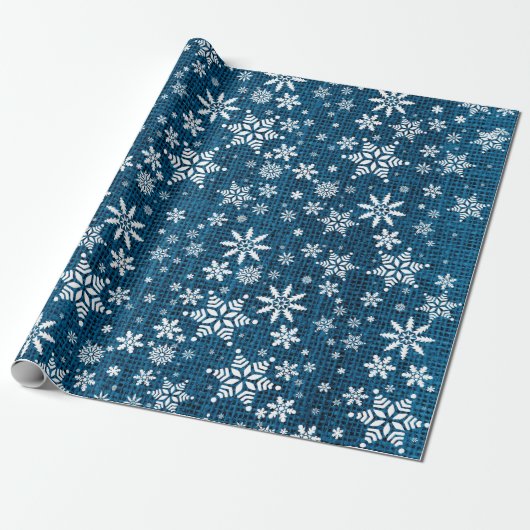 Schneeflocken - Blaue Burlap-Textur Geschenkpapier (Ungerollt)