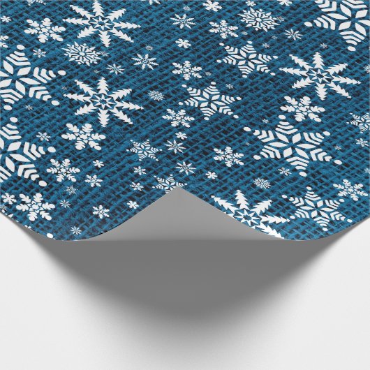 Schneeflocken - Blaue Burlap-Textur Geschenkpapier (Ecke)