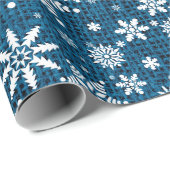 Schneeflocken - Blaue Burlap-Textur Geschenkpapier (Rolleneckpunkt)