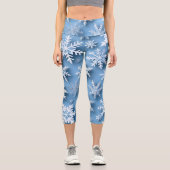 Schneeflocken Blauer Winter Capri Leggings (Vorderseite)