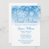Schneeflocken Blauer Winter Wunderland Süß 16 Einladung (Vorne/Hinten)