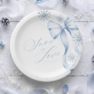 Schneeflocken Blaues Band Winter Brautparty Papier Pappteller