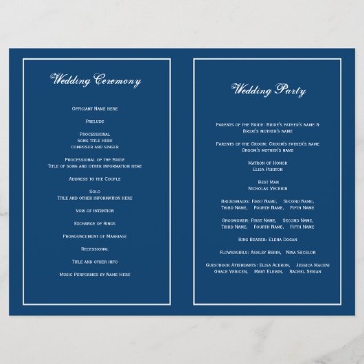 Schneeflocken-blaues Hochzeitsprogramm (Rückseite)