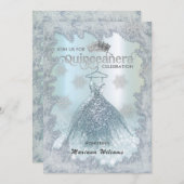 Schneeflocken blaues Kleid ombre tiara Quinceañera Einladung (Vorne/Hinten)
