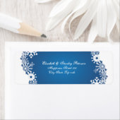 Schneeflocken-blaues Winterhochzeitlabel (Insitu)