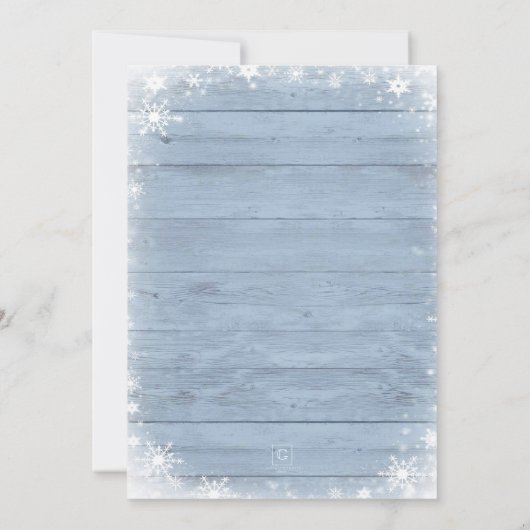 Schneeflocken-Brautparty, Rustikale Winterbridal Einladung (Rückseite)