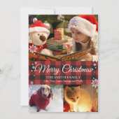 Schneeflocken & Buffalo Kariert 3 Foto Weihnachtsk Einladung (Vorderseite)