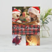 Schneeflocken & Buffalo Kariert 3 Foto Weihnachtsk Einladung (Stehend Vorderseite)