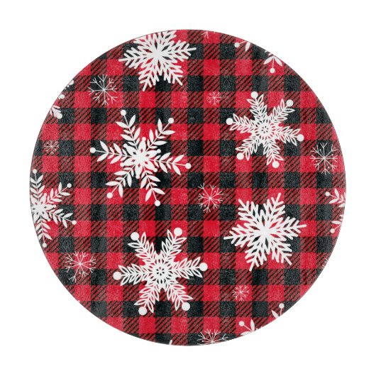 Schneeflocken & Buffalo Kariert: Wintergarten Schneidebrett (Vorderseite)