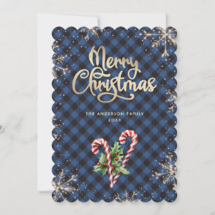 Schneeflocken Candy Cane Blau Kariert Weihnachtska Feiertagskarte
