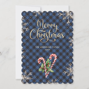 Schneeflocken Candy Cane Blau Kariert Weihnachtska Feiertagskarte