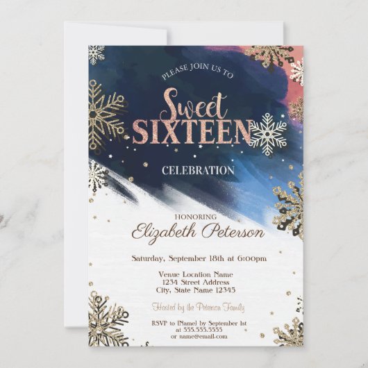 Schneeflocken, Confetti, Brush Stroke, Bokeh Sweet Einladung (Vorderseite)