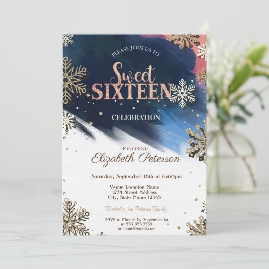 Schneeflocken, Confetti, Brush Stroke, Bokeh Sweet Einladung (Stehend Vorderseite)