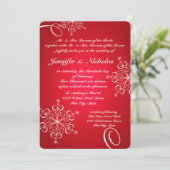 Schneeflocken der Liebe Winter Wedding Red 2 Einladung (Stehend Vorderseite)