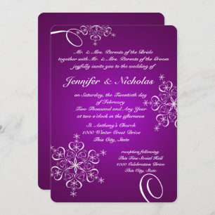 Schneeflocken der Liebe Winterhochzeit Lila Einladung