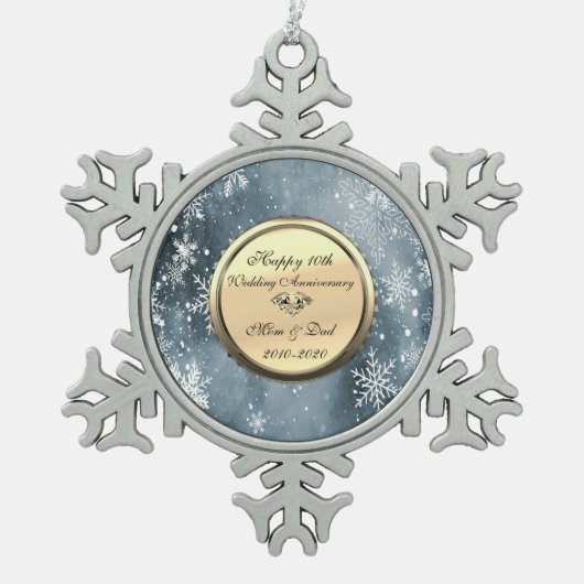 Schneeflocken Diamond 10. Hochzeitstag Schneeflocken Zinn-Ornament (Vorderseite)