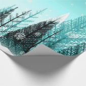 Schneeflocken, die in Aqua-Winter-Wald fallen Geschenkpapier (Ecke)