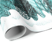 Schneeflocken, die in Aqua-Winter-Wald fallen Geschenkpapier (Rolleneckpunkt)