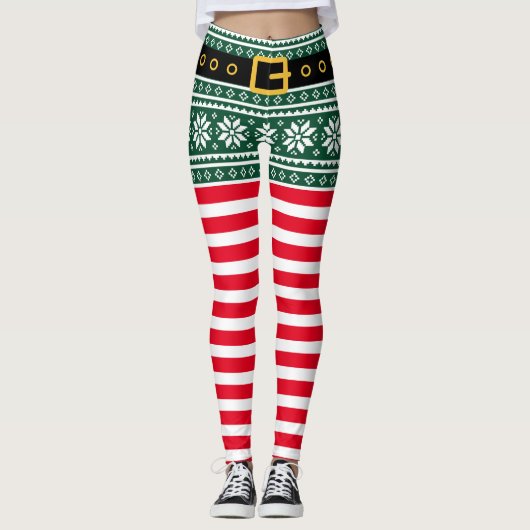 Schneeflocken-Druck auf den Weihnachtselfen rot un Leggings (Vorderseite)
