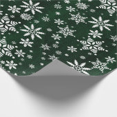 Schneeflocken - dunkelgrüne Burlap-Textur Geschenkpapier (Ecke)