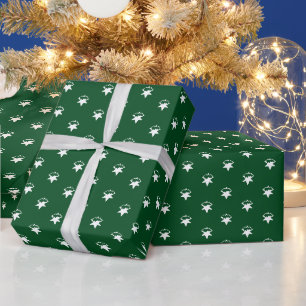 Schneeflocken Dunkelgrüne weiße Stars Winterurla Geschenkpapier