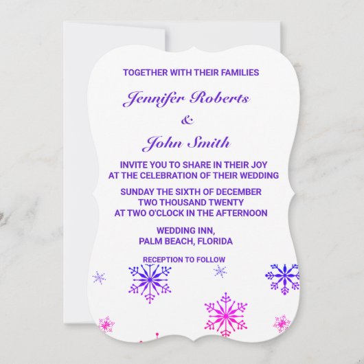 Schneeflocken Einzigartige farbenfrohe Muster Weiß Einladung (Vorderseite)